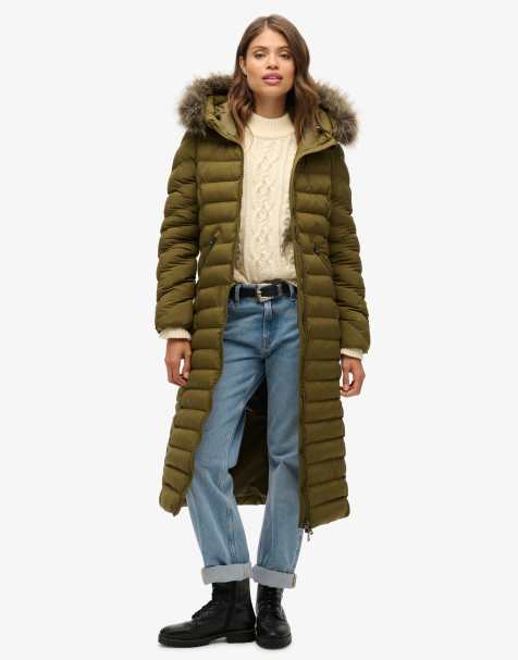 Superdry – Fuji – Longline-Jacke in meliertem Grau und Jaffa mit Kunstpelzbesatz - view 1