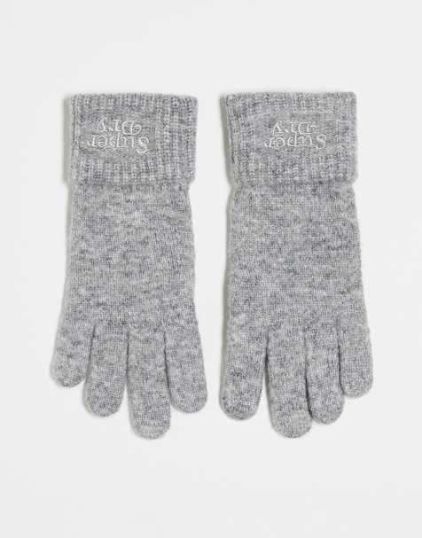 Paire de gants gris anthracite chinés à poignets en maille côtelée