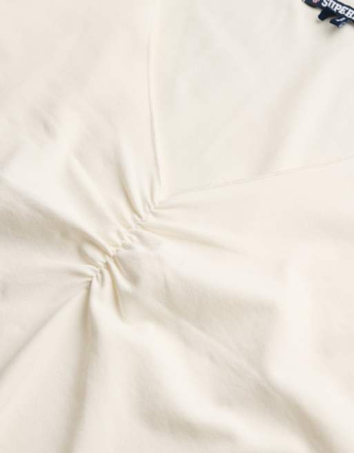 Superdry Gathered v-neck crop t-shirt in off white, 5 of 6