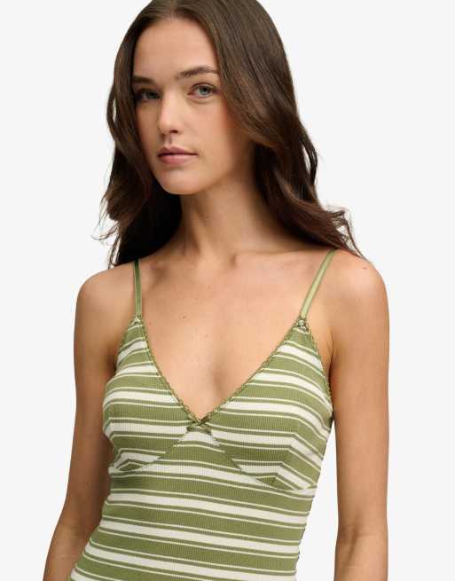 Superdry – Geripptes Minikleid aus Jersey in Trekking-Olivgrün gestreift, 3 von 6