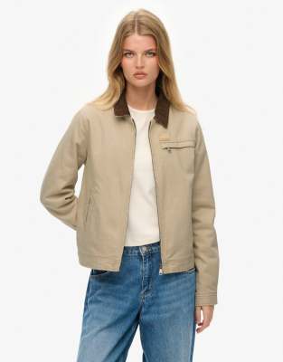 Superdry - Gesteppte Ranch-Jacke in Hummus-Beige mit Cord-Kragen-Brown