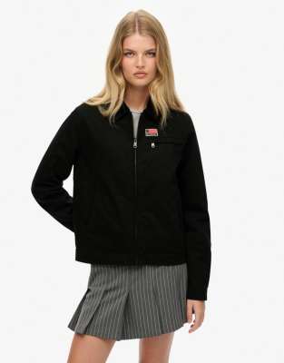 Superdry - Gesteppte Ranch-Jacke in Schwarz mit Cord-Kragen