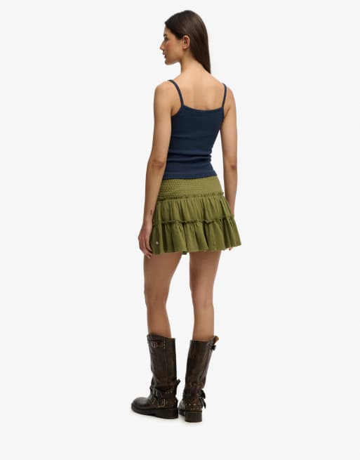 Superdry – Gestufter Jersey-Minirock in Oliv-Khakigrün, 5 von 5