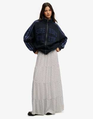 Superdry - Gewebter Maxirock Mit Stufendesign Off-White Mit Kleinen Herzen - Gr. - 8 - Bild 3