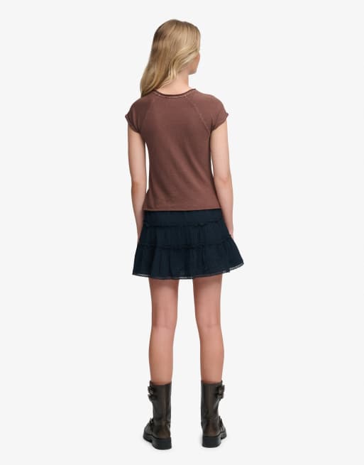 Superdry – Gestufter Minirock aus Musselinstoff in Eclipse-Marineblau, 5 von 7