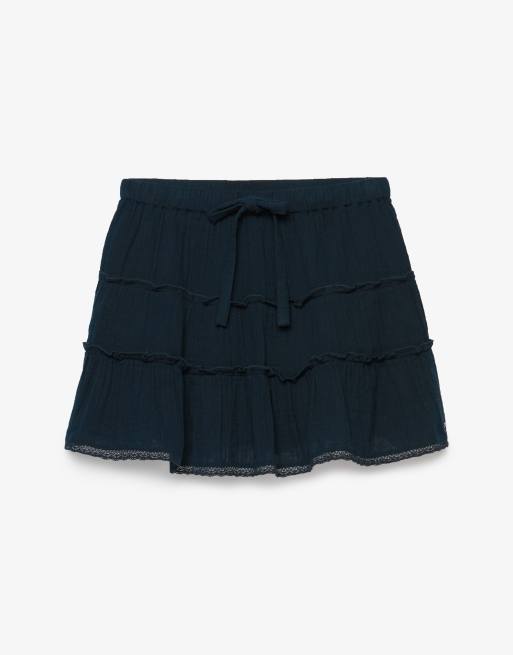 Superdry – Gestufter Minirock aus Musselinstoff in Eclipse-Marineblau, 7 von 7