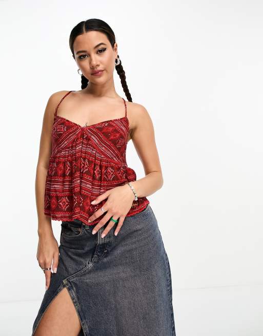 Superdry – Gestuftes Vintage-Camisole in Rot