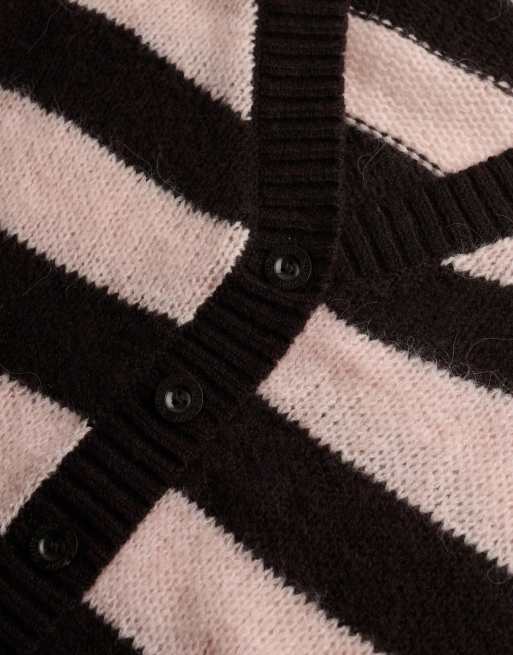 Superdry gilet léger brossé col en V à rayures marron foncé/rose pâle, 5 de 6