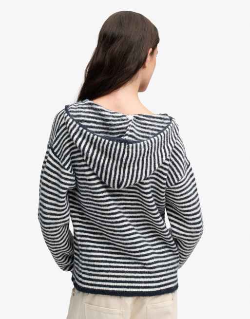 Superdry gilet zippé en tricot brossé à rayures bleu marine et blanc cassé, 2 de 6