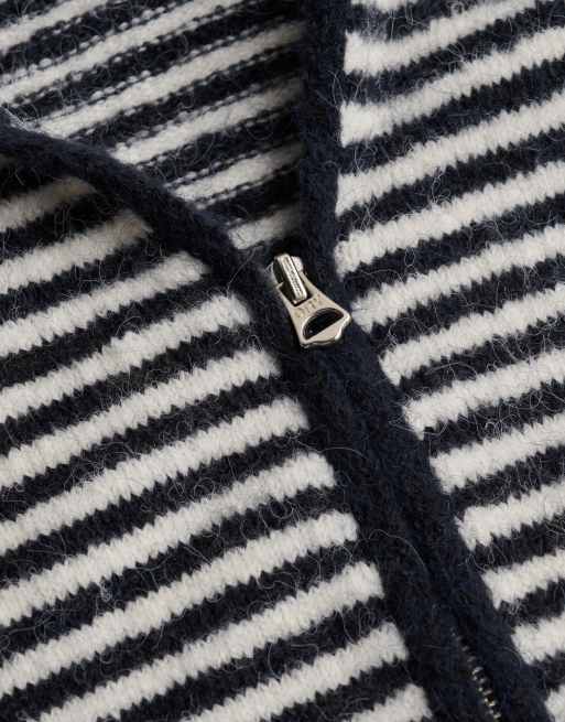 Superdry gilet zippé en tricot brossé à rayures bleu marine et blanc cassé, 5 de 6