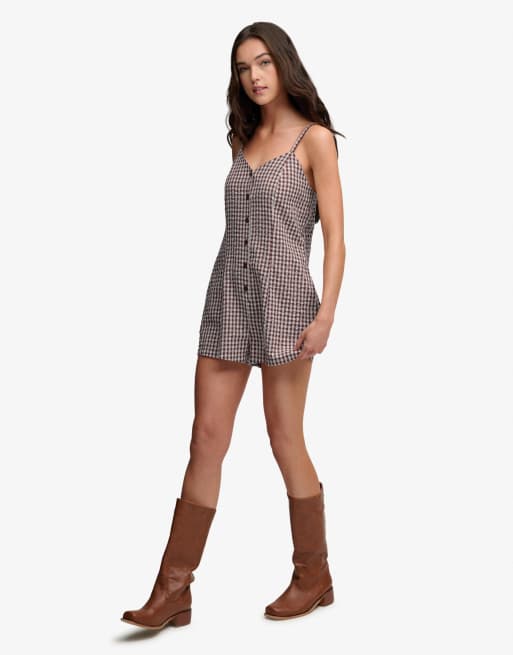 Superdry Gingham cami playsuit in red gingham, 2 of 7