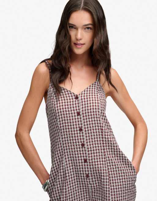 Superdry Gingham cami playsuit in red gingham, 3 of 7