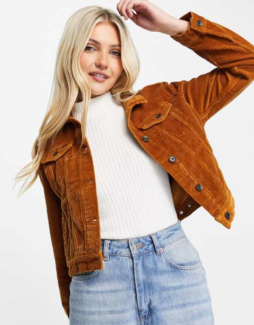 Superdry – Girlfriend-Jacke aus Cord in Braun