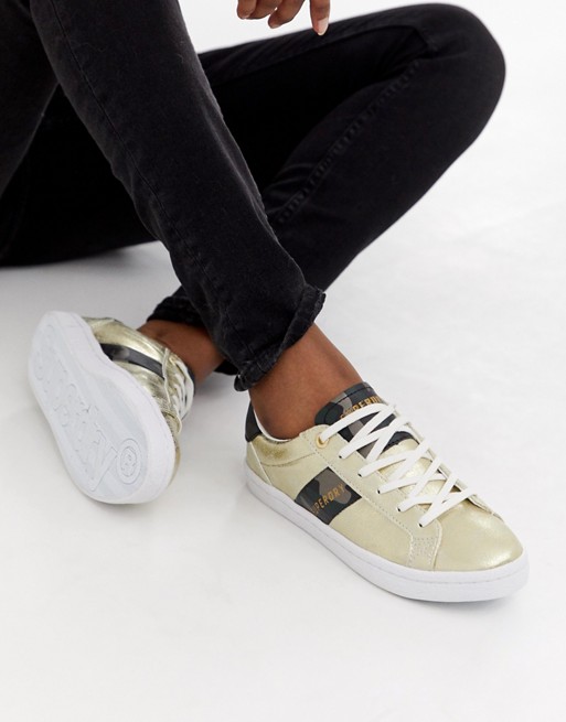 Superdry gold trainer with stripe panel