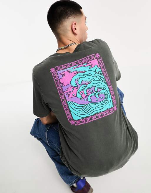 Superdry – Grå t-shirt i vintagestil med vågmotiv och logga