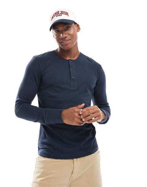 Superdry Grandad lightweight top in french navy
