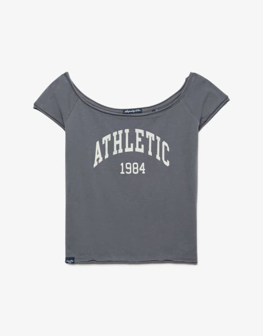 Superdry Graphic bardot short sleeve top in dark ink navy, 6 of 6