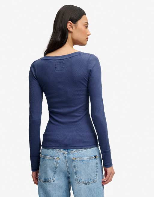 Superdry haut à manches longues à boutons Athletic en bleu marine, 2 de 6