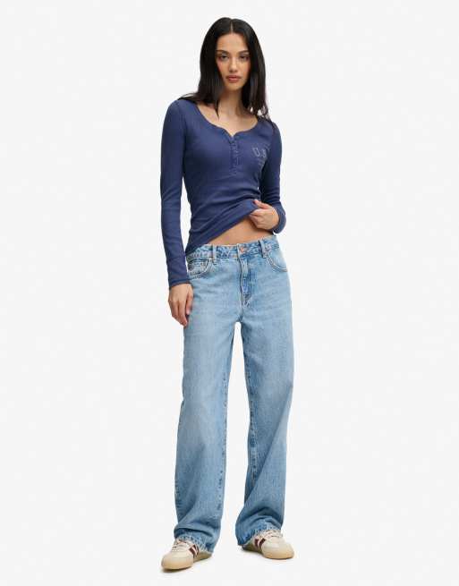 Superdry haut à manches longues à boutons Athletic en bleu marine, 3 de 6