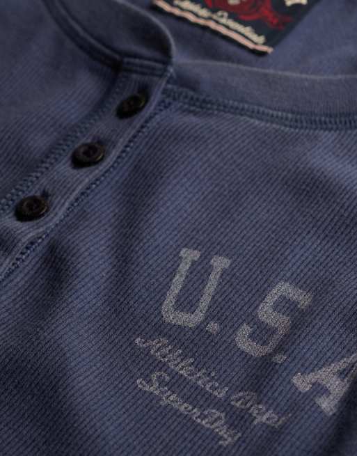 Superdry haut à manches longues à boutons Athletic en bleu marine, 5 de 6