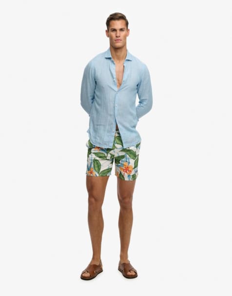 Superdry Hawaiian print 16-inch swim shorts in evergreen hawaiian optic - view 1