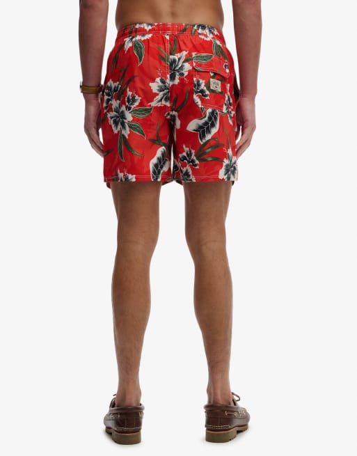 Superdry Hawaiian print 16-inch swim shorts in hibiscus red, 2 of 7