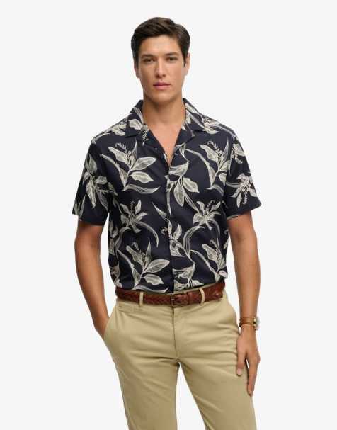 Superdry Hawaiian print short sleeve shirt in canna leaves navy - view 1