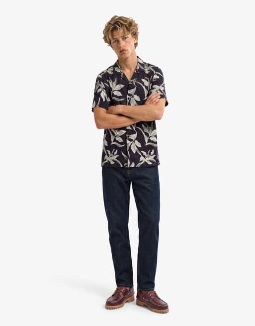 Superdry Hawaiian print short sleeve shirt in canna leaves navy, 3 of 6