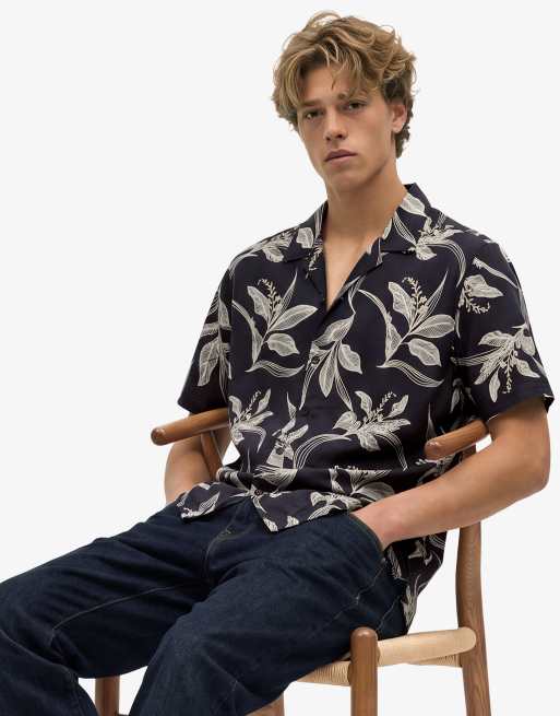Superdry Hawaiian print short sleeve shirt in canna leaves navy, 4 of 6