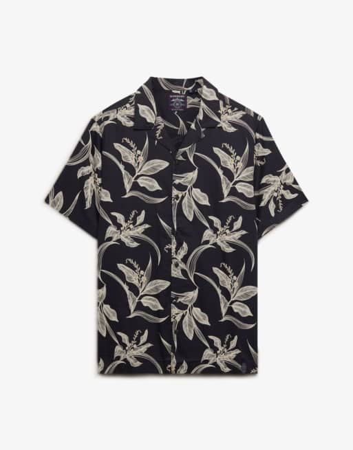 Superdry Hawaiian print short sleeve shirt in canna leaves navy, 6 of 6