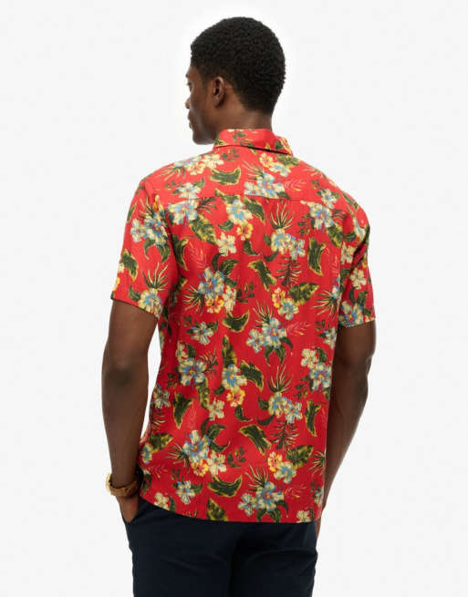 Superdry Hawaiian printed shirt in botanical red, 2 of 6
