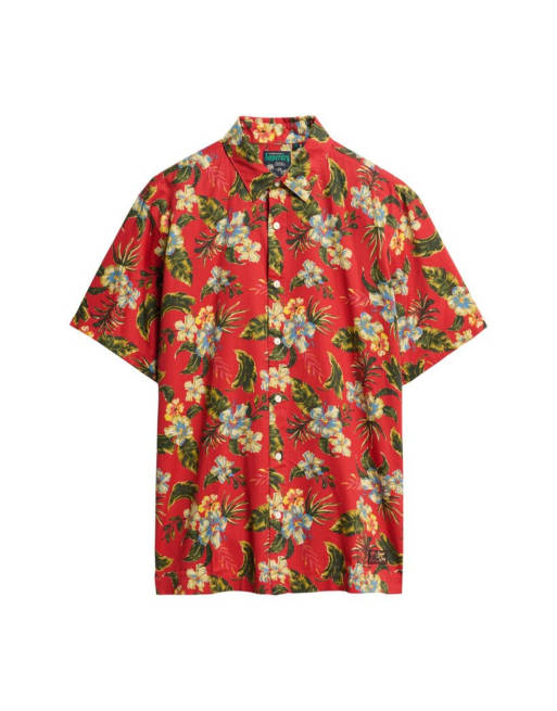 Superdry Hawaiian printed shirt in botanical red, 6 of 6