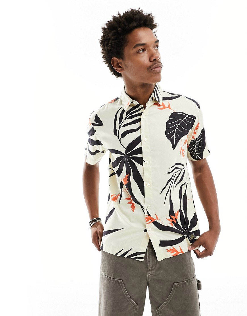 Superdry Hawaiian shirt in silhouette off white