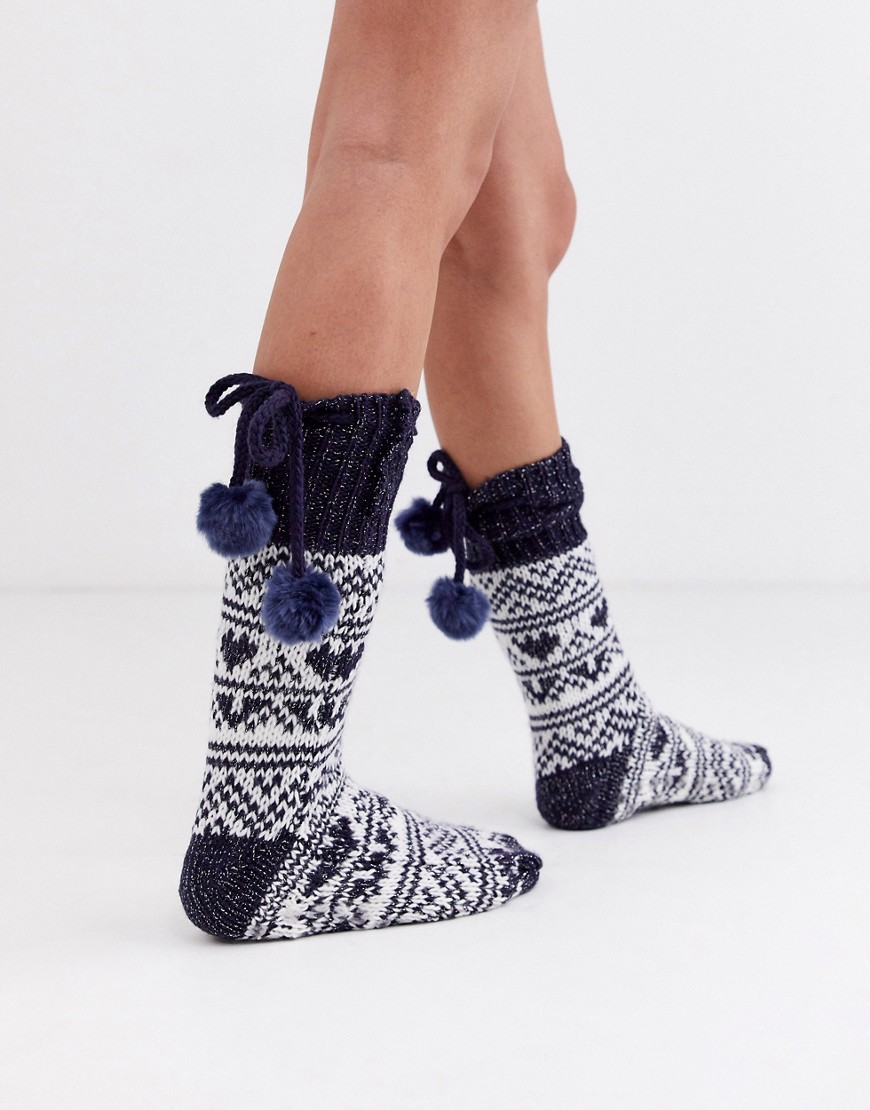 Superdry heart fairisle slipper socks-Navy