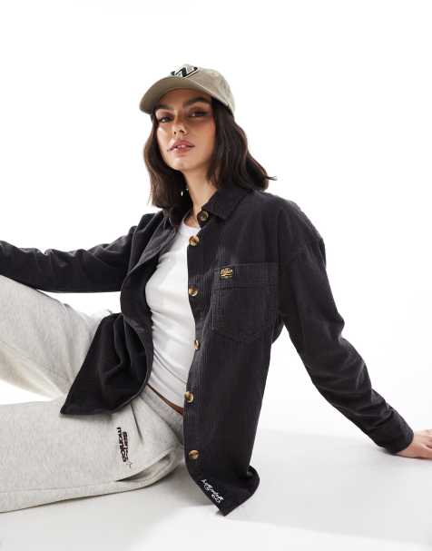 Superdry – Hemdjacke aus breitem Cord in Schwarz - view 1