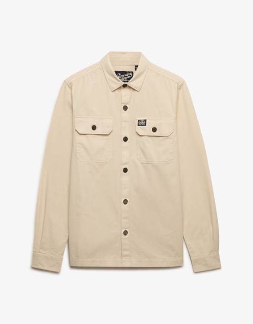 Superdry – Hemdjacke in Hellbeige mit zwei Brusttaschen, 5 von 5