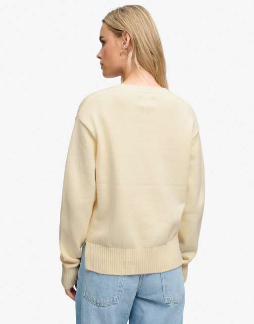 Superdry Heritage graphic jumper in ecru/navy, 2 of 6