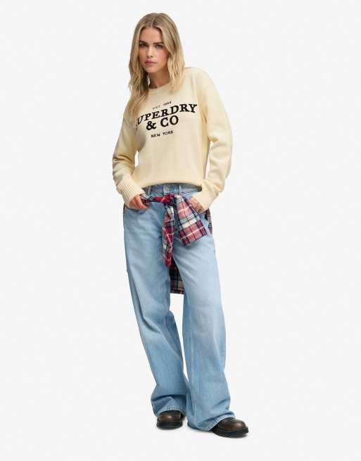 Superdry Heritage graphic jumper in ecru/navy, 4 of 6