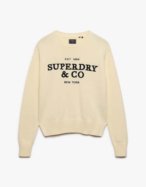 Superdry Heritage graphic jumper in ecru/navy, 6 of 6