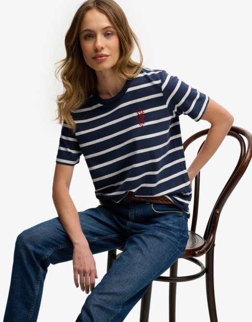 Superdry Heritage hamptons stripe t-shirt in navy stripe