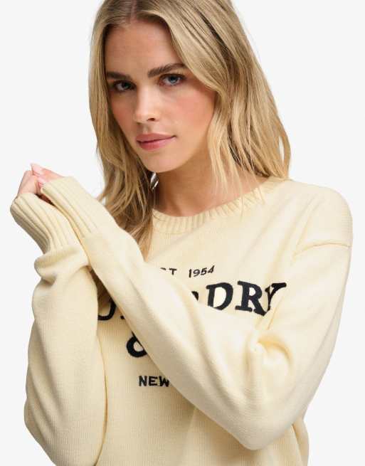 Superdry Heritage pull graphique en écru/marine, 3 de 6