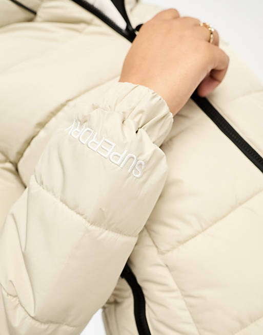 Superdry hood storm hybrid padded jacket in Pelican Beige | ASOS