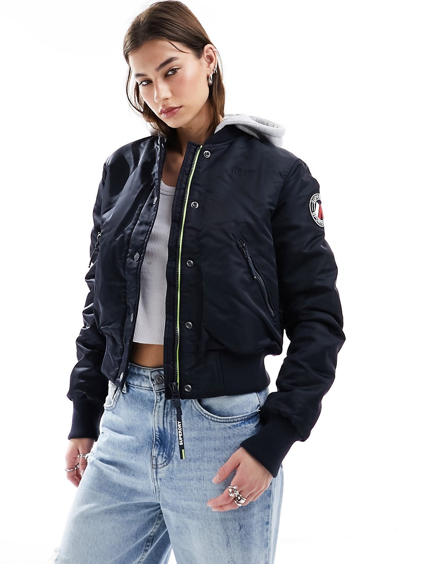 Superdry Hooded bomber jacket in eclipse navy