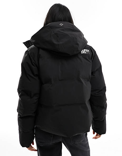 Superdry Hooded boxy puffer jacket in black | ASOS