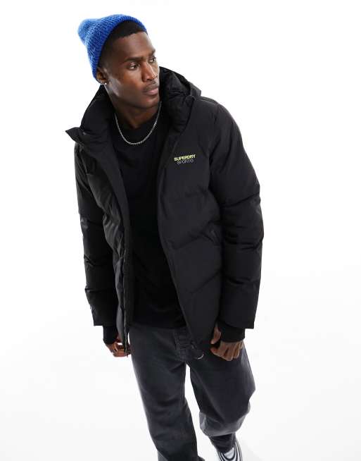 Superdry Hooded boxy puffer jacket in black