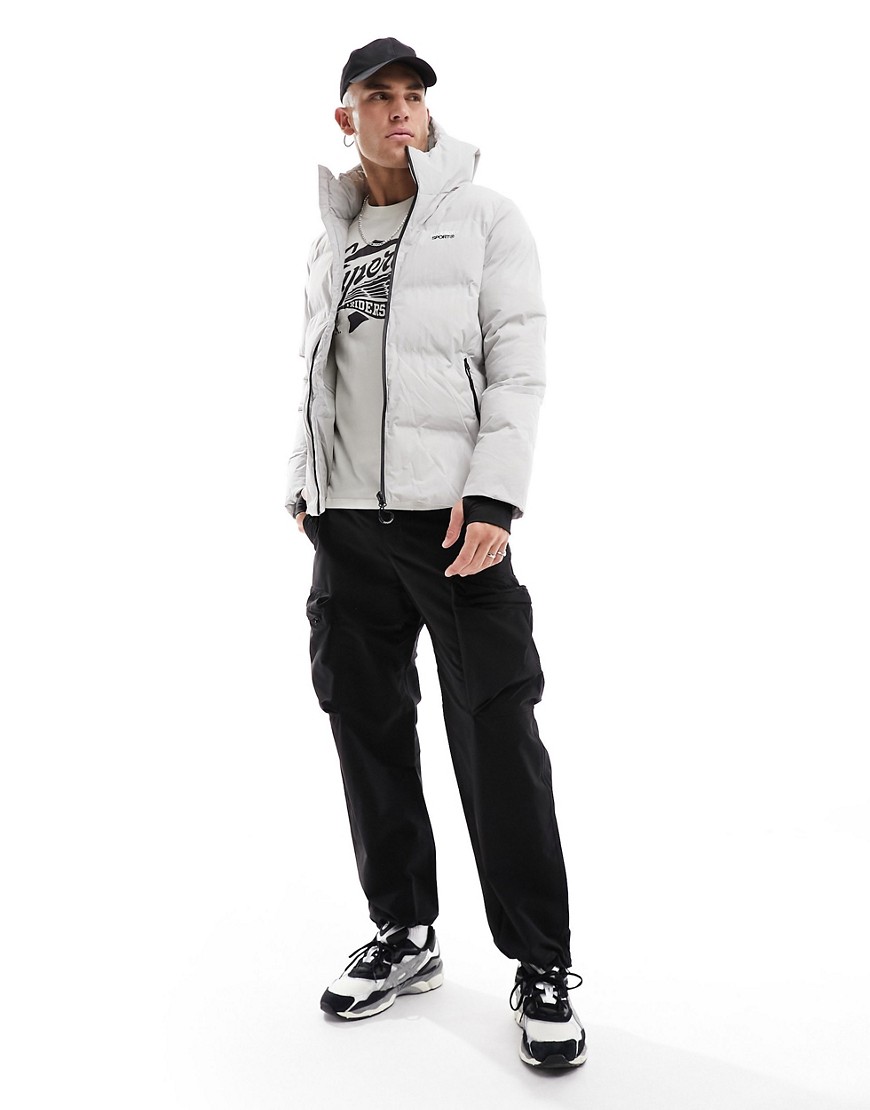 Superdry Hooded boxy puffer jacket in moonlight grey