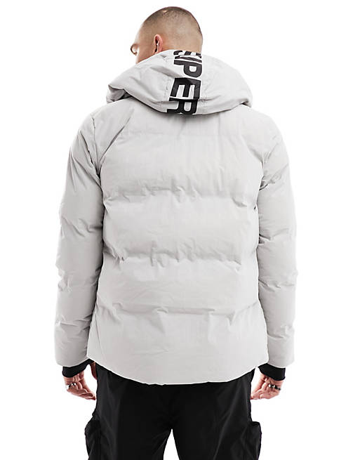 Superdry Hooded boxy puffer jacket in moonlight grey | ASOS