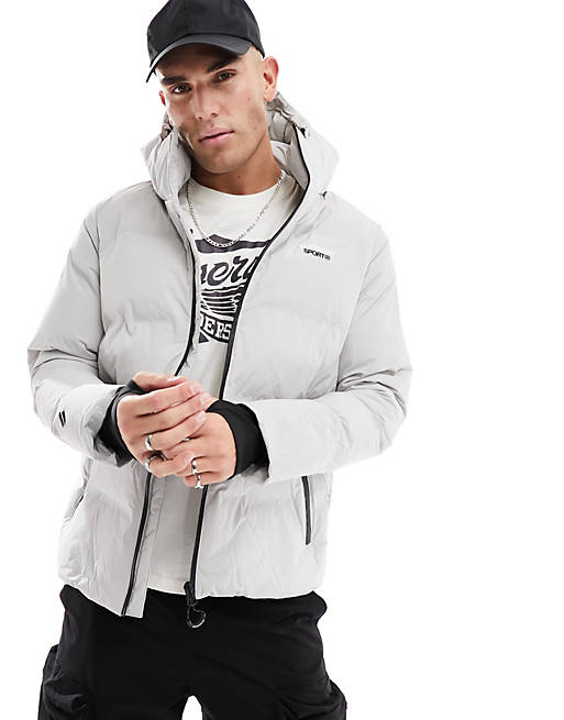 Superdry Hooded boxy puffer jacket in moonlight grey | ASOS