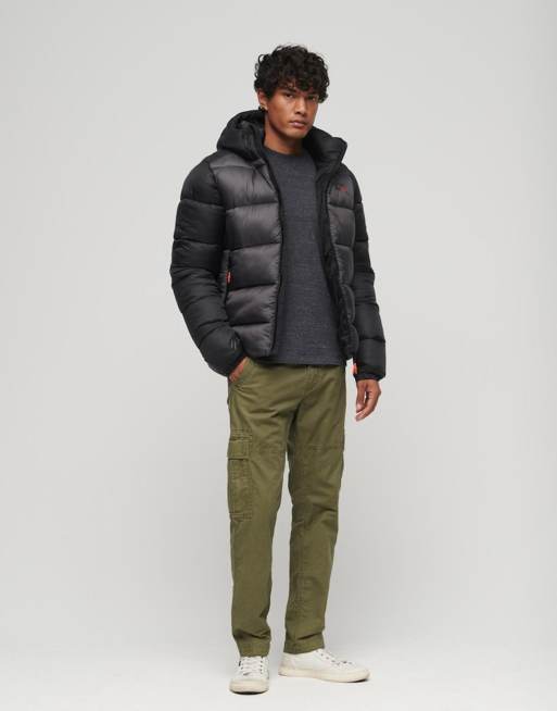 Superdry Hooded colour block sports puffer jacket in black | ASOS