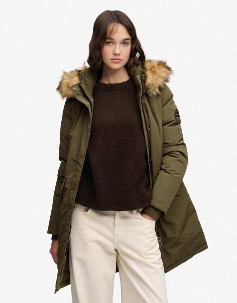 Superdry Hooded everest parka jacket in washed khaki - view 1